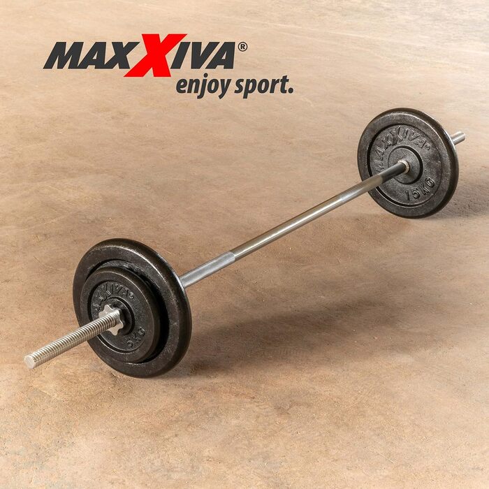 MAXXIVA Штанга 160 см для силових тренувань, срібляста, хромована, із зіркоподібним замком, для бодібілдингу, фітнесу, підйому ваги, вантажопідйомність до 300 кг