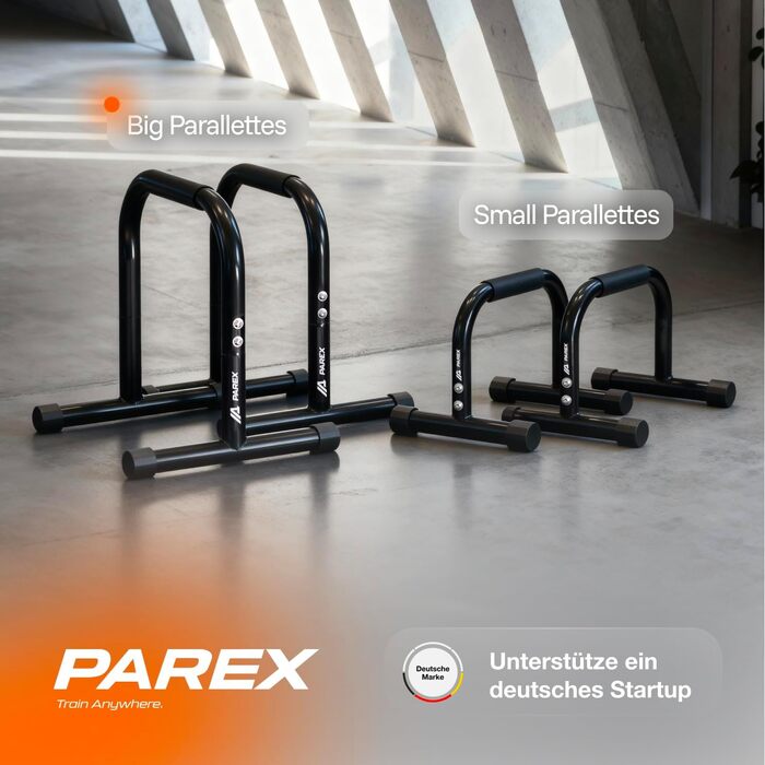 Паралелетки Parex сталеві, для зняття навантаження на суглоби та з неслизьким покриттям, обладнання для калістеніки для використання в приміщенні та на вулиці, бруси для віджимань, ідеально підходять для стійки на руках та віджимань, чорний, розмір Large