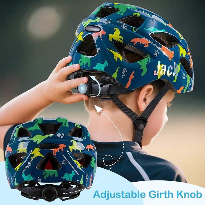Дитячий шолом Kinderhelm для велосипеда, 3-8 років, дівчатка, регульований, комплект наколінників, блакитний динозавр