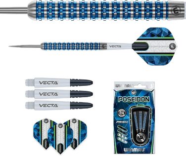 Дротики WINMAU Poseidon 24 г вольфрамові зі сталевим наконечником, професійні, з оперенням та хвостовиками
