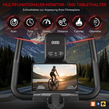 Велотренажер для дому Advamsoler з LCD-монітором та тримачем для планшету. Безшумний ергометр для кардіотренувань до 160 кг. Чорний/Червоний з додатком