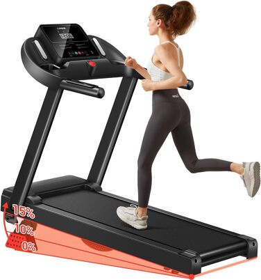 Біговий тренажер UMAY для дому, складаний, 14 км/год, 3.0PS/2200W з монітором серцевого ритму, APP та динаміками, 12 програм тренувань, максимальне навантаження 136 кг, нахил 15%