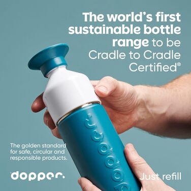 Термос-фляга Dopper Insulated 580 мл Green Lagoon – подвійні стінки, з нержавіючої сталі, герметична, зберігає 24 год холод, 9 годин тепло – термочашка для води, чаю, кави