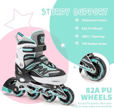 Інлайнери дитячі 2PM SPORTS Cytia Rosa з регульованим розміром та світлодіодними колесами, рожеві. Для дівчаток та хлопчиків, розмір EU 32-35.