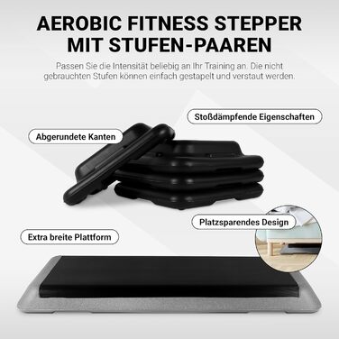 Сходинка-платформа для фітнесу Steppbrett Professional з постером для вправ + додаток Work Out (безкоштовно) | 3-рівнева регулювання висоти, студійний степер
