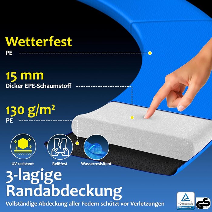 Трамплін KESSER® Ø 244/305/366/427 см з сіткою | Сертифікат TÜV Rheinland GS | Дитячий трамплін для саду, до 150 кг