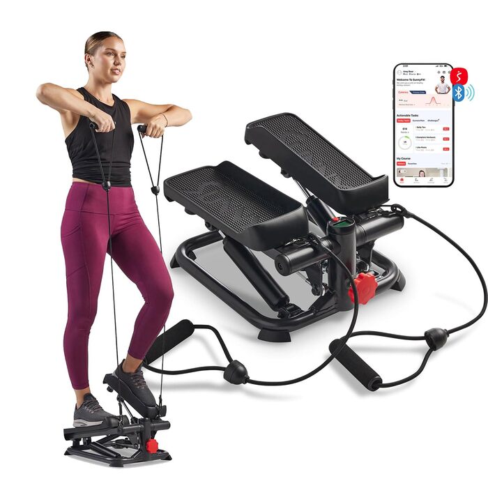 Степер Sunny Health & Fitness для дому: компактний міністепер для кардіо-тренувань з функцією Twist, еспандерами та додатком SunnyFit