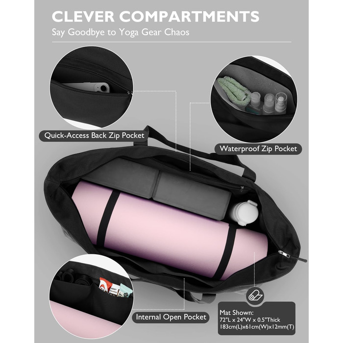 Сумка для йоги Gonex Canvas Extra Large: Водонепроникна спортивна сумка для килимка, блоків та подорожей, Чорна L