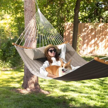 Гамак для двох осіб Bathonly великий, 3 м, з подушкою та сумкою, до 204 кг, бежевий