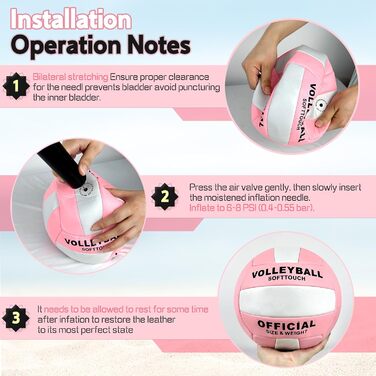 Волейбольний м'яч Aipwerer: для тренувань, пляжу, залу. Водостійкий, Soft Touch, рожевий. У комплекті насос та сумка