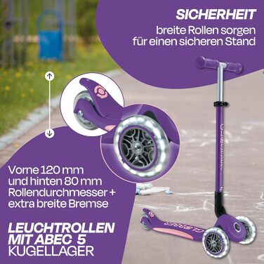 Дитячий самокат GLOBBER Primo Foldable Plus Lights з LED колесами, 3 колеса, для дітей від 3 років, регульована висота, підшипники ABEC 5, колеса 120/80 мм