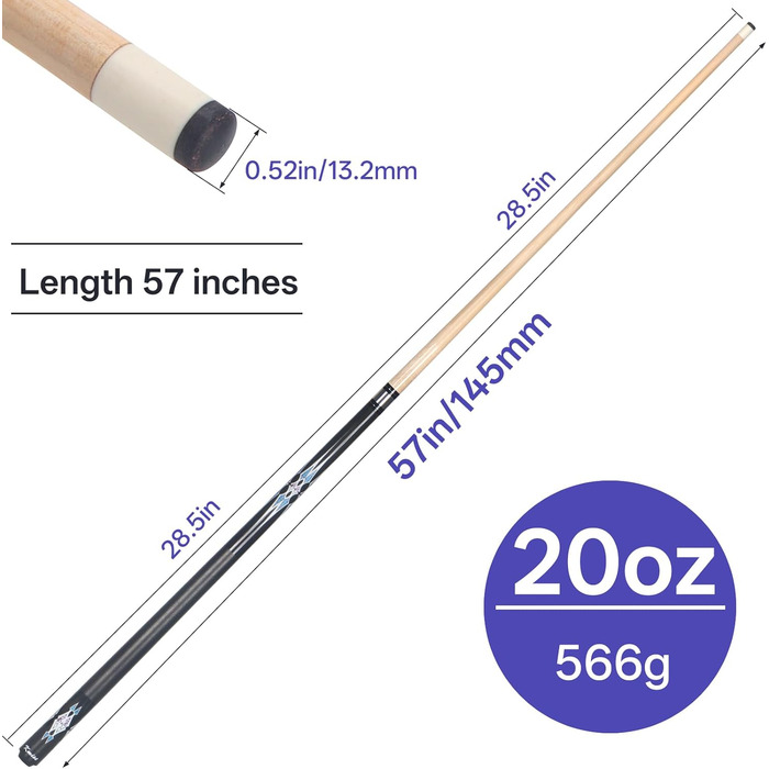 Набір більярдних київ Kmise Pool-Queue-Stick Set – 147 см, канадський клен, професійні, для дорослих, різні кольори