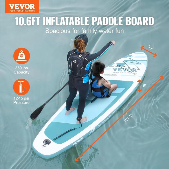Надувна SUP-дошка VEVOR 323x84x15 см, комплект для веслування, синя, з аксесуарами (насос, весло, рюкзак, ремкомплект, водонепроникна сумка), для дорослих і підлітків, ПВХ