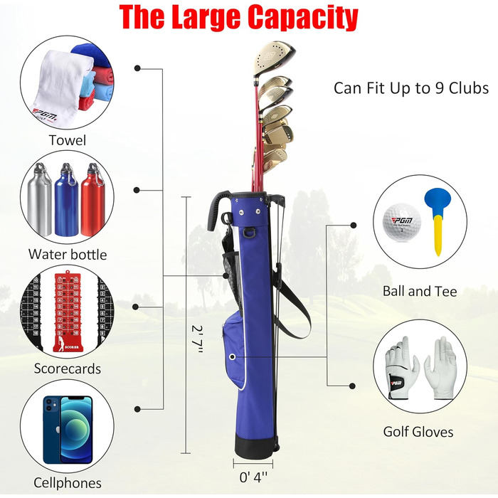 Сумка для гольфу PGM - Легка сумка з ременем та стійкою – Зручна та міцна сумка для гольфу – Сумка-стійка для гольфу для тренувального поля, кортів Par 3 та Executive – Гольф-сумка Gun Bag 2.0 (Blau)
