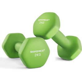 Гантелі SONGMICS 2 шт, неопрено-обробка, шестигранні, 2×2 кг, лимонно-зелені, для фітнесу та силових тренувань вдома
