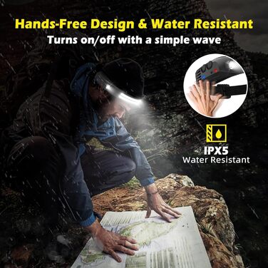 LED налобний ліхтар, 2 шт. з широким кутом огляду 230°, 6 режимів, датчик світла, водонепроникний, ідеально для бігу, риболовлі та інших активностей
