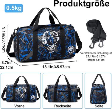 Спортивна сумка для дітей з відділенням для взуття та мокрих речей. Дитяча пляжна сумка для хлопчиків та дівчаток. Сумка для плавання, подорожей, фітнесу (Принц Graffiti Blue)