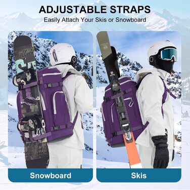 Чохол для лижних черевиків з відділенням для шолома, 65L рюкзак для лиж, водонепроникний мішок для лиж, сумка для лижних черевиків, ковзанів, лижних окулярів, сноуборду, лижних рукавиць (Ліловий)