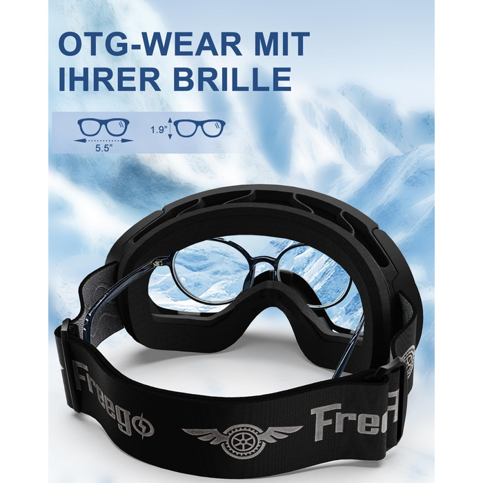 Снігові окуляри без рами для дорослих, широке поле зору, лінзи UV400 Anti-Fog, сноуборд окуляри для чоловіків та жінок, срібні