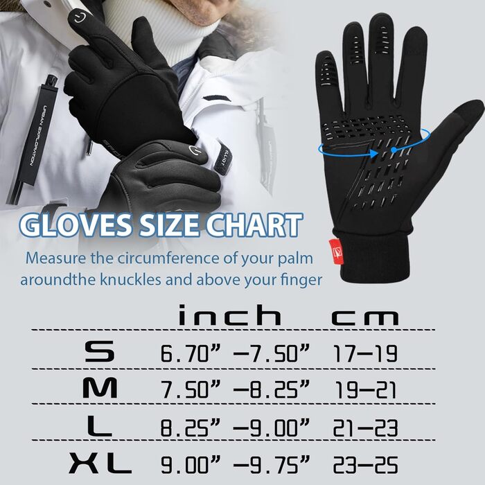 Чоловічі та жіночі зимові рукавички Warm Winterhandschuhe XL: термо, вітрозахисні, з сенсорним екраном, для велосипеда, чорні