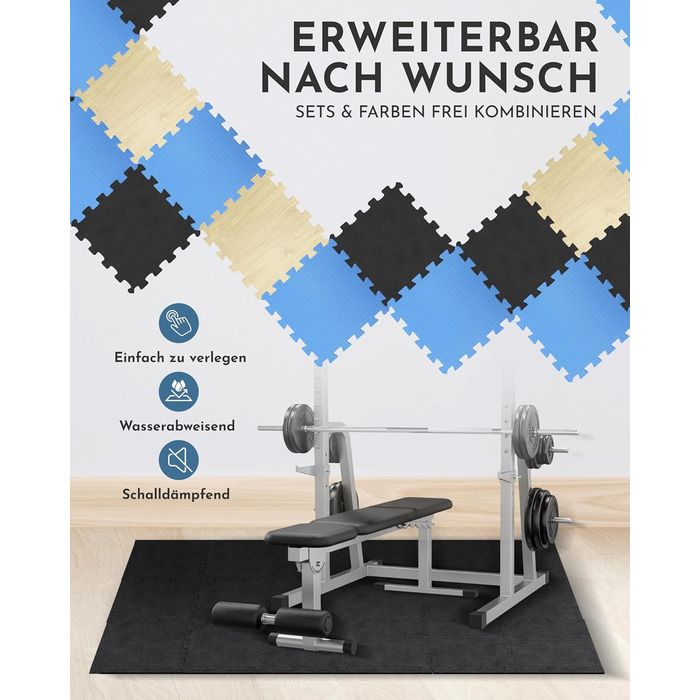 Захисний килимок для фітнесу та тренажерів NEOLYMP — товстий гумовий пазл-покриття для спортзалу, гімнастичний мат, антрацит (18 матів, 1.7 м²)