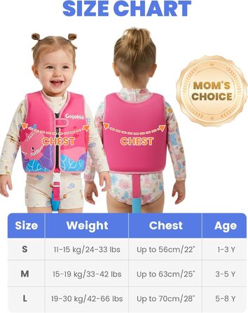 Дитячий жилет для плавання Gogokids 15-30 кг, для навчання плаванню, рожево-червоний, 5-8 років