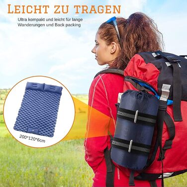 Надувний килимок для кемпінгу Isomatte на 2 особи, 200x120x6 см, водонепроникний, армійний зелений
