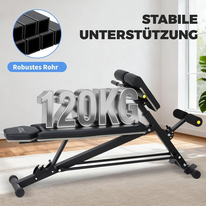 Тренажер для дому Hantelbank 5514: регульована розкладана лава з бегунком для ніг та подушкою для пречера