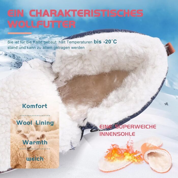 Зимові черевики VisionReast для чоловіків та жінок, теплі, з підкладкою, снігоступи, трекінгові черевики, халяви для хайкінгу, зимові чоботи з неслизькою підошвою, Outdoor з застібкою-липучкою (36 EU, Червоний)