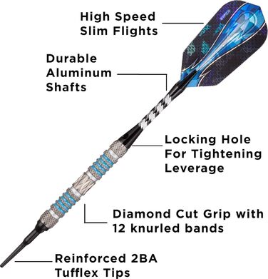 Дротики Viper Astro 80% вольфрамові з м'яким наконечником та чохлом для зберігання/подорожей