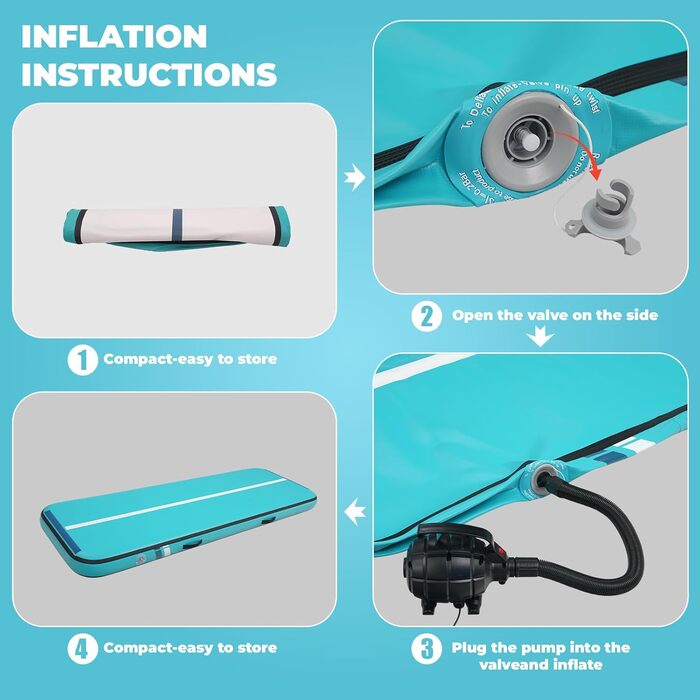 Гімнастичний надувний мат Quashley, 20,3 см товщиною, з двома липучками, гнучкий, 4 м/4,9 м/6 м, надувні килимки для тренувань, черлідинг, електричний насос вдома