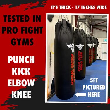 BULL DOZA FIGHT WEAR самонаповнюваний боксерський мішок XL 4FT, для MMA, боксу, кікбоксингу, Муай Тай, тхеквондо, з підвісними ланцюгами, карабіном, чорний, для єдиноборств