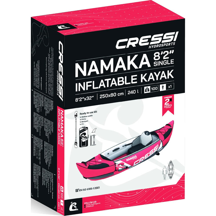 Надувний каяк Cressi Namaka 8'2'' з трьома камерами та регульованими сидіннями, червоний, універсальний розмір