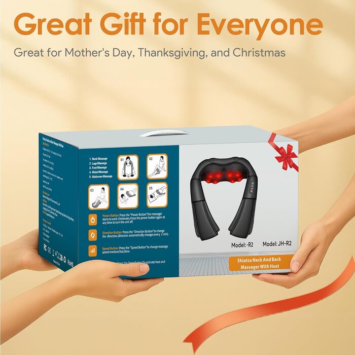 Масажер для шиї та спини Brelley з підігрівом та 3D масажем, для зняття м'язового болю, Shiatsu масаж для шиї, спини та ніг, чорний