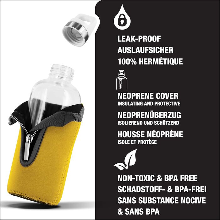 SIGG Stella пляшка для води 0.5 л, скляна, з неопреновим чохлом, без шкідливих речовин, герметична, сучасний дизайн