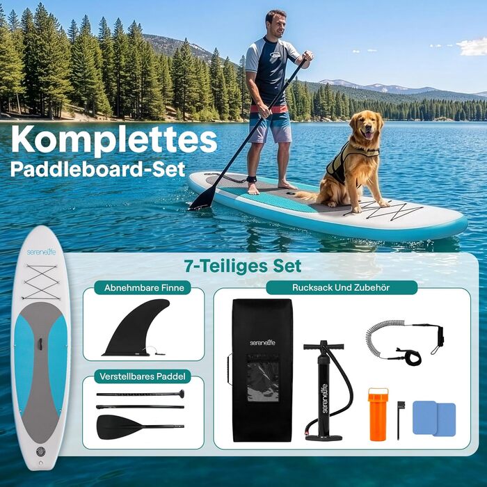 SUP дошка SereneLife надувна, 305x81 см, комплект для початківців та досвідчених, для йоги, річок, озер