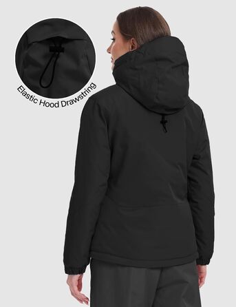 Жіноча лижна куртка GEMYSE з інтегрованими плечовими ременями. Тепла водонепроникна вітронепроникна куртка-сніжинка для активного відпочинку (M, Чорний)