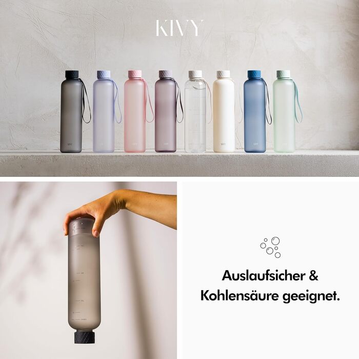 KIVY Пляшка для води 1 л – для газованої води, герметична, ударостійка, легка – спортивна пляшка для тренувань, фітнесу, BPA Free, чорна