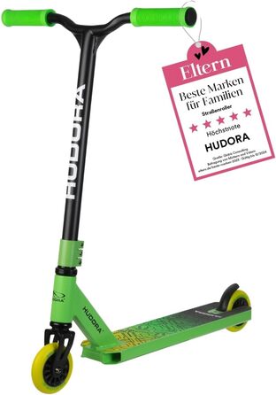 Дитячий трюковий самокат HUDORA з 360° керуванням, ABEC 9, міцний фановий скутер, зелений, універсальний розмір