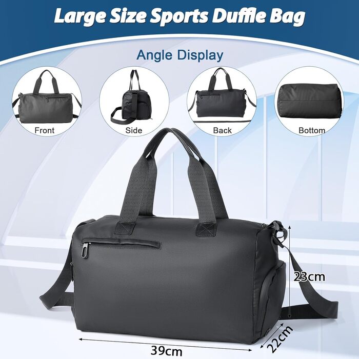 Спортивна сумка Romon для подорожей та тренувань з відділенням для взуття та мокрих речей, чорна, 39 × 23 × 22 см