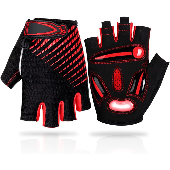 Рукавички для велосипеда MTB з короткими пальцями, дихаючі, неслизькі, амортизуючі, червоні для чоловіків та жінок