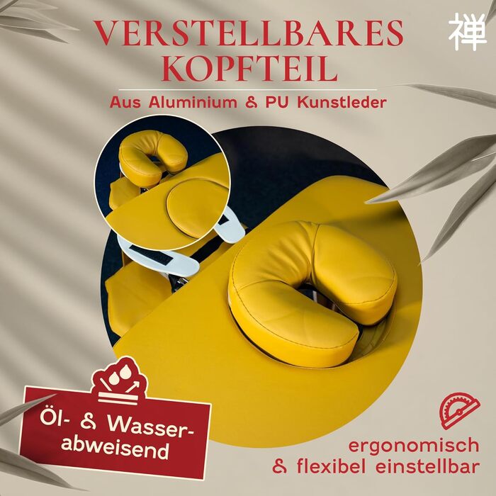 Масажний стіл Zen Basic III: складаний, мобільний, дерев'яний, з регулюванням висоти, для тату та косметології, з підголівником та підлокітниками (кремовий/жовтий)