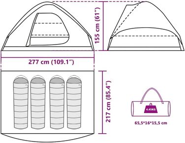 Намет туристичний vidaXL для кемпінгу 4-місний коричневий