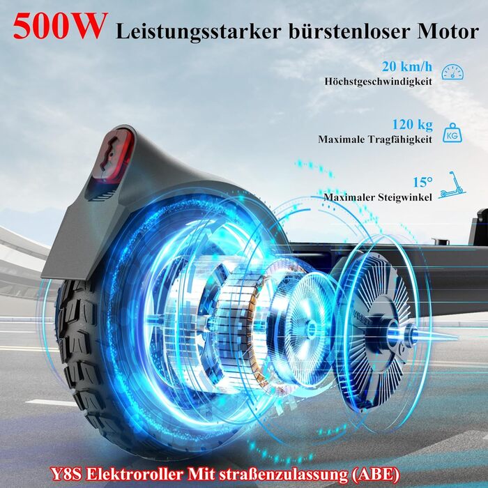 Електросамокат JOYOR Y8-S із допуском до дороги, 500 Вт, акумулятор 48V 18/26Ah, запас ходу 55–100 км, 10'' позашляхові шини, передня і задня амортизація, складаний