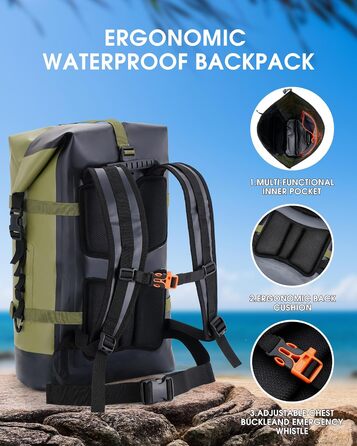 Водонепроникний рюкзак IDRYBAG 55L для подорожей, каякінгу, плавання та paddle-boarding, зелений