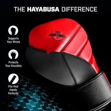 Боксерські рукавички Hayabusa T3 для чоловіків та жінок, захист зап'ястя та кісточки, подвійний кріплення на липучці та петля, фіксатор зап'ястя, 5-шарова піна для захисту кісточок, 16oz, червоно-чорні