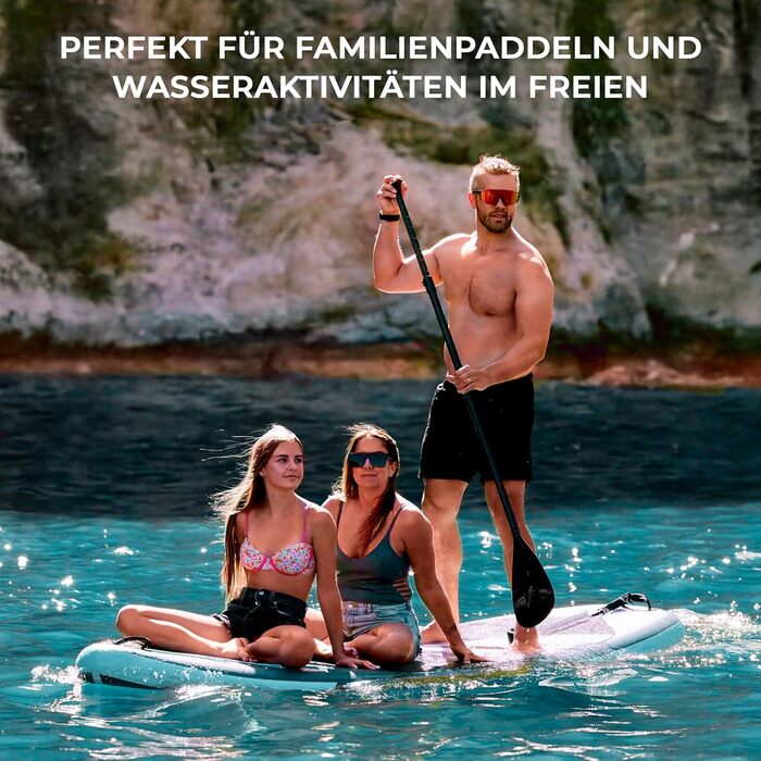 SUP дошка SereneLife надувна, широка 89 см, до 200 кг, для сім'ї та собак – комплект (весло, насос, рюкзак), чорна