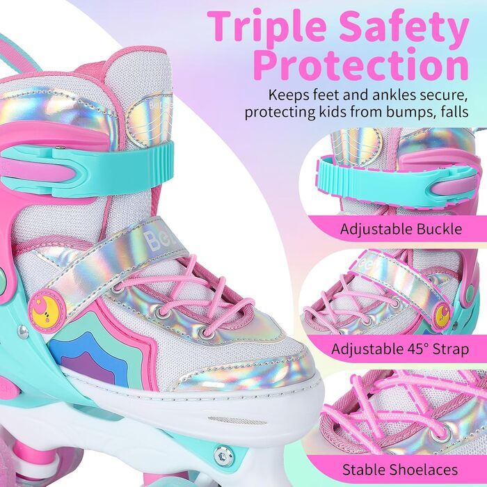 Ролики для дітей BELEEV - рожеві, регульовані, з LED-підсвіткою, 34-37 EU