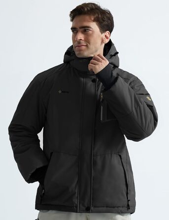 Водонепроникна лижна куртка GEMYSE для чоловіків, вітронепроникна з флісовою підкладкою, зимова куртка з капюшоном (XL, сірий колір)