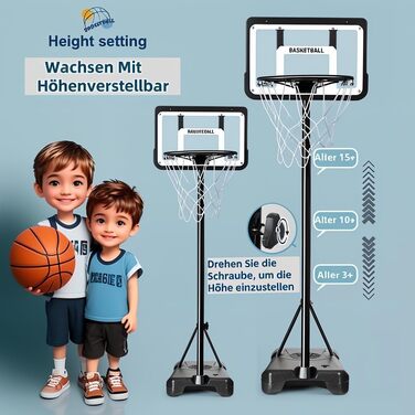 Баскетбольний кошик вуличний з м'ячем та насосом, регульована висота 148-250 см, для дітей 6-12 років